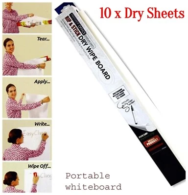 Magic Whiteboard 10X Dry Wipe White Foldable Sheet Large Reusable Sheets 50x73cm