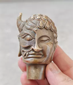 Antiguo arte victoriano extraño mango de bastón cabeza grande de bronce - Imagen 1 de 8