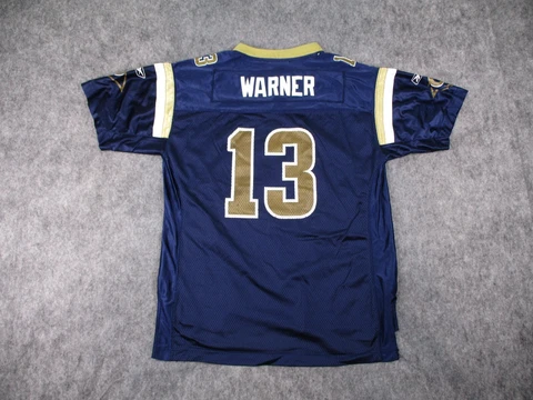 Vintage St Louis Rams Jersey Youth XL Blue Kurt Warner Reebok Boys Kids NFL #13 Cover