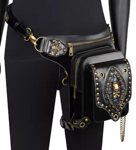 New PU Leather Skull Steampunk Rock Punk Leg Waist Bags Shoulder Crossbody - Picture 1 of 12