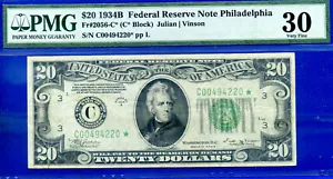 1934B 20 $ FRN Philadelphia Star PMG 30 crazy rare only 10 known Fr 2056-C* - Bild 1 von 3