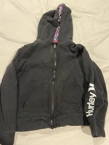 Hurley Girls Full Zip Black Hooded Jacket Graphic Sleeve Youth 7 Kids - Picture 1 of 5