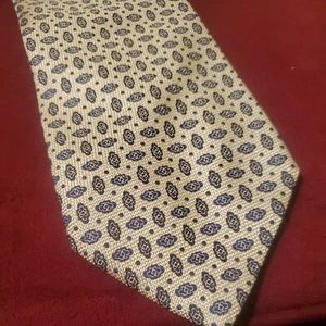 Cuffs All Silk Vintage blue & gold patterned Neck Tie - Picture 1 of 7