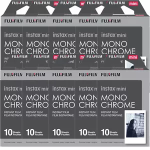 100 Impresiones Fujifilm instax mini B&W Monocromo Película para 12 11 9 8 70 90 - Imagen 1 de 4