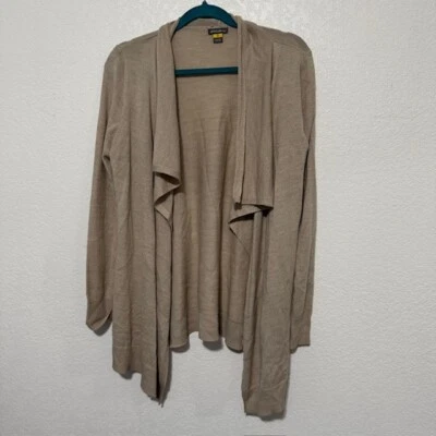 Eddie Bauer Open Front Wool Cardigan Womens L Beige Waterfall Stretch Boho - Image 1 of 4