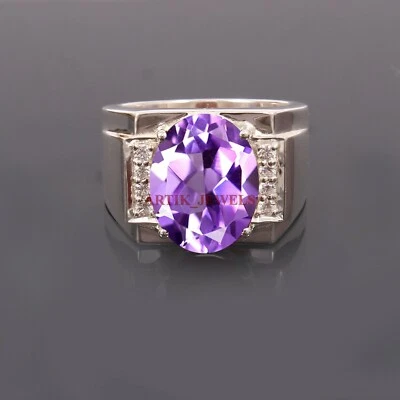 Natural Amethyst Gemstone with 925 Sterling Silver Ring for Men's #5639 - Image 1 of 4