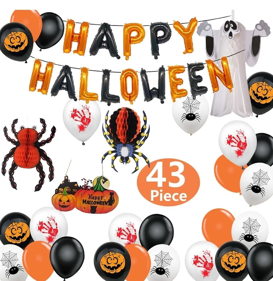 43pcs Happy Halloween Balloons Set Animal Spooky Bat Tassel Hanging halloween - Image 1 of 4