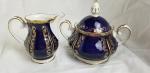 Vintage Reichenbach Echt Kobalt Zucker & Milchkännchen Set 💕 Blau/Weiß/Blattgold EUC - Bild 1 von 13