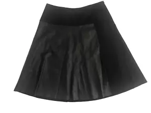 Per Se Skirt 10 Black Wool Leather-Panel Flare Knee Length Lined Day-to-Evening - Picture 1 of 9