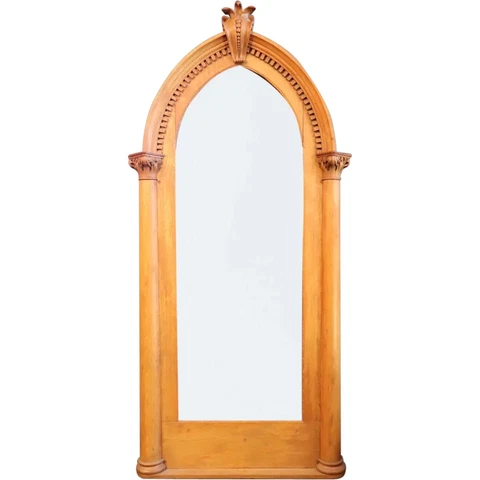 Large Antique American Gothic Revival Oak Pointed Arch Wall Mirror c. 1880 Cover