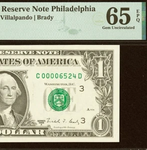 1988A $1 Federal Reserve Note PMG 65EPQ popular wanted low serial number 6524 - Picture 1 of 3