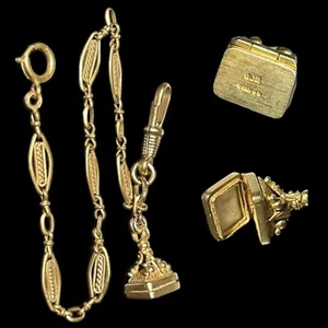 RARE Antique 1908 9ct 375 Gold Edinburgh LOCKET FOB French Mercure Alfa? Chain - Picture 1 of 24