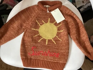 Wild Wawa Sunshine Sweater - Orange With  Gold Mustard Sun 12-24 Months NWT - Picture 1 of 4