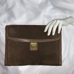 pre-loved authentic GUCCI brown sueded leather oversized ENVELOPE CLUTCH