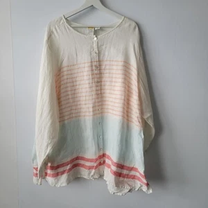 C&C California womens shirt size 3x 100% Linen Roll-Tab Striped Button Front - Picture 1 of 9