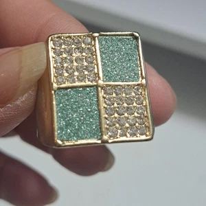 Fashion Jewelry Exquisite Rhinestone Square Cocktail Ring With Stretchy Band  - Picture 1 of 4