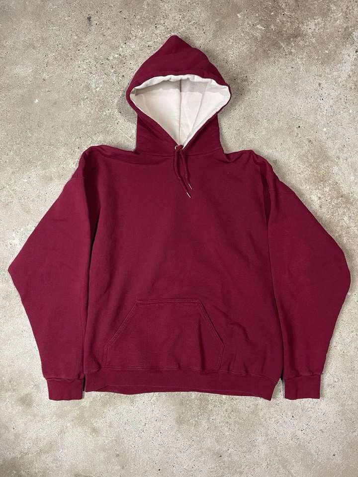 Sudadera con Capucha Vintage Años 80 90 Tultex Algodón Pesado Canguro Bolsillo Granate Talla XL EE. UU. Foto 1 de 4