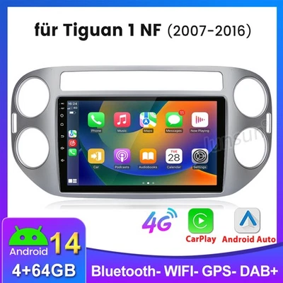 Carplay 4+64G Android 14 Autoradio Für VW Tiguan 5N Golf Plus BT WiFi GPS RDS 4G - Bild 1 von 4