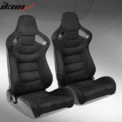 Universal Pair Reclinable Racing Seat Dual Slider Black Suede & Carbon Leather Foto 1 de 4