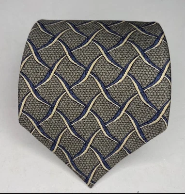 GUESS Silk Tie Geometric Gray Blue Yellow USA 4" Men's Necktie   - Image 1 of 2