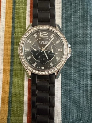 Fossil ES-2345 CZ Bezel Black Dial Quartz Watch - Image 1 of 4