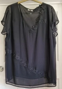 ELVI Black Bead Embellished Chiffon Blouse Size 24 for Weddings and Parties - Picture 1 of 6