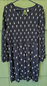 Vestido Floral Azul Marino Antiguo Azul Marino Calado Mangas Largas Globo Talla XXL - Imagen 1 de 3