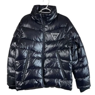 NEW GUESS Mens Midweight Quilted Puffer Jacket Medium Black Full Zip $225 - Image 1 of 4
