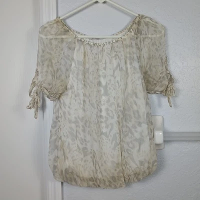 Viola Borghi Lined 100% Silk Animal Print Blouse Women's Size Medium Off White  - Image 1 of 4