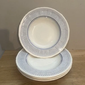 Lot 4 Anciennes Assiettes Creuses Faïence Anglaise Mason’s Modèle Louise Bleu - Picture 1 of 6