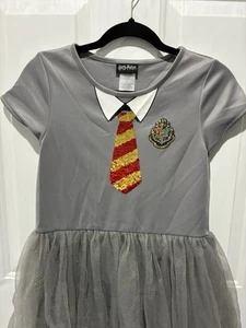 HARRY POTTER Girls Dress Gray Costume Gryffindor/Slytherin Sequin tie XL 14/16 - Picture 1 of 8