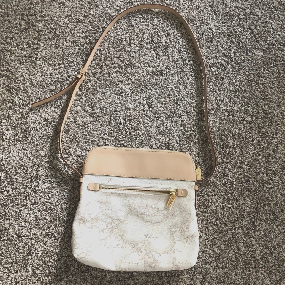 Bolso Bandolera Alviero Martini Prima 1a Classe Blanco Mapa Cuero Cartera Foto 1 de 4