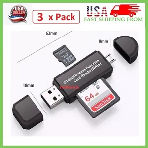 3 x Micro USB OTG to USB 2.0 Adapter SD/Micro SD Card Reader + Standard USB Male - Picture 1 of 13