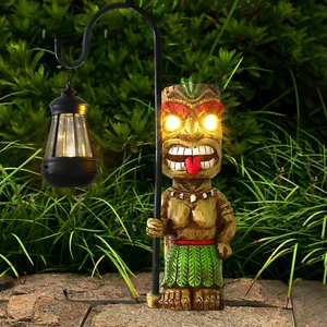 Estatua de jardín de decoración Tiki de 16,7" linterna grande estatuilla Tiki luces solares hawaiano - Imagen 1 de 12