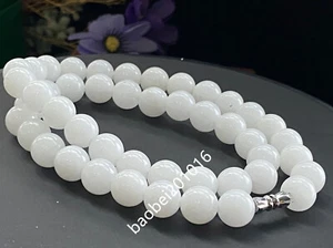 Collar de cuentas de jade jade blanco natural certificado de 10 mm 18 pulgadas AAA - Imagen 1 de 7