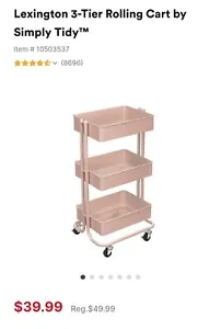 Lexington 3 Tier Rose Rolling Storage Utility Or Kitchen Cart With Wheels New - Picture 1 of 4