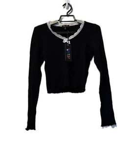 Delia’s Ink No Duh Langarm Thermo Top Gr. S schwarz weiß Crop Spitze Schleife Neu mit Etikett - Bild 1 von 3