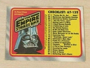 1980 O-Pee-Chee Empire Strikes Back Series 1 #132 UNMARKED CHECKLIST CARD - Picture 1 of 2