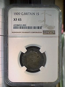1909 GREAT BRITAIN "RARE ONE SCHILLING" NGC GRADED XF-45!!   ORIGINAL!!! - Picture 1 of 2