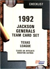 1992 Jackson Generals Fleer/ProCards #4017 Checklist