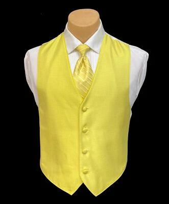 Colete smoking masculino Jean Yves amarelo brilhante esterlina e gravata longa formatura de casamento - Imagem 1 de 4