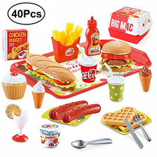 Beebeerun Play Food Toys, Pretend Play Kitchen Set, Hamburger French Fries Toys