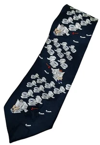 After Dark Silk Navy Blue Tie Flying Toilets Novelty Necktie 57" - Picture 1 of 5