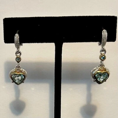 Judith Ripka 18k Gold,Sterling Silver,Blue Topaz & Diamond Heart Dangle Earrings - Image 1 of 4