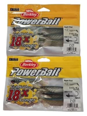 Lot of 2 Berkley PowerBait Ripple Shad Fishing Soft Bait 3.5" RACY SHAD 7 Ct. - Image 1 of 2