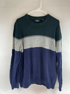 Suéter IZOD Para Hombre Talla XL Verde Marino Gris Bloques de Color Cuello Redondo Bordes Acanalados Foto 1 de 4