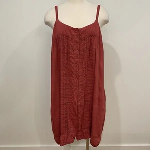 EILEEN FISHER Dress Size 12 Tank Linen Viscose Stretch Pintuck Cami Red Large - Picture 1 of 13