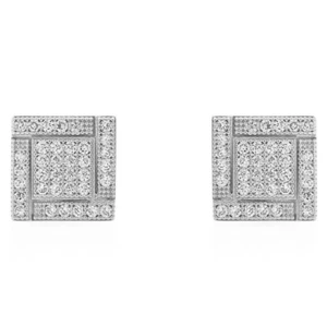 14K Solid White Gold 1.5Ct CZ Square Shaped Stud Earrings 8.5mm - Picture 1 of 4