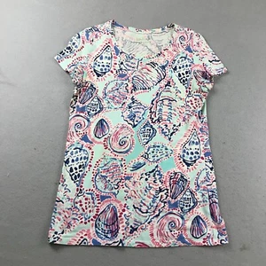 Lilly Pulitzer Top Womens Small Blue Sea Shells Short Sleeves Pullover Tee - Picture 1 of 10