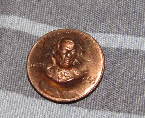 1965 Lincoln cent Pop-Push-out - RARE modified 3-d raised cent (inverted reverse Cover